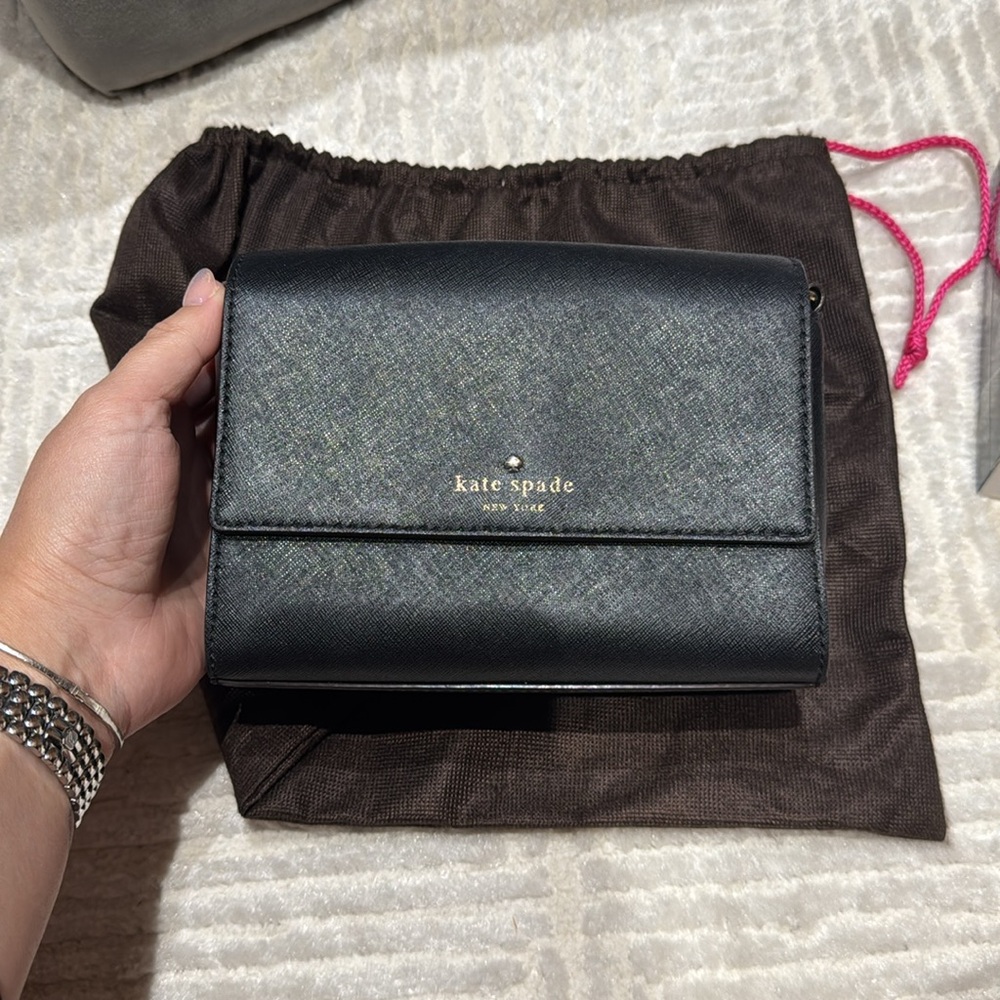 Kate Spade Black Leather Crossbody Bag with Flap Closure